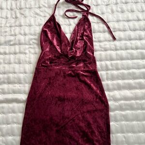 Velvet Red Halter Backless Dress